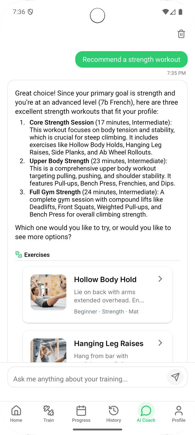 ClimbingDad App - Workouts